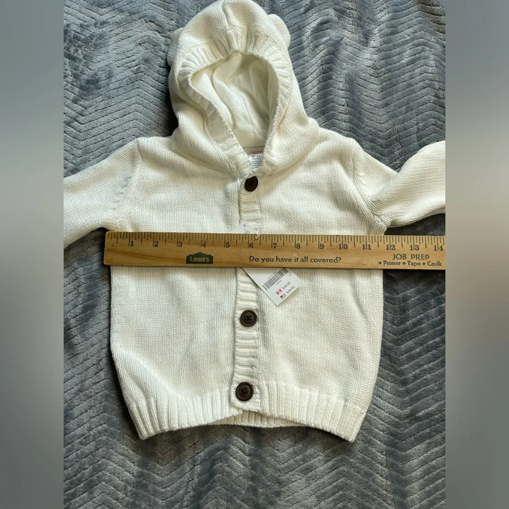 NWT Gymboree Cream‎ Knit Hooded Cardigan Sweater Bear Ears Elbow Patch 18-24 Mo